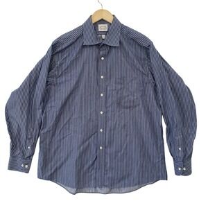 Eagle Shirtmakers Mens Blue‎ Stripe Button Down Dress Shirt 17 34/35 Cotton